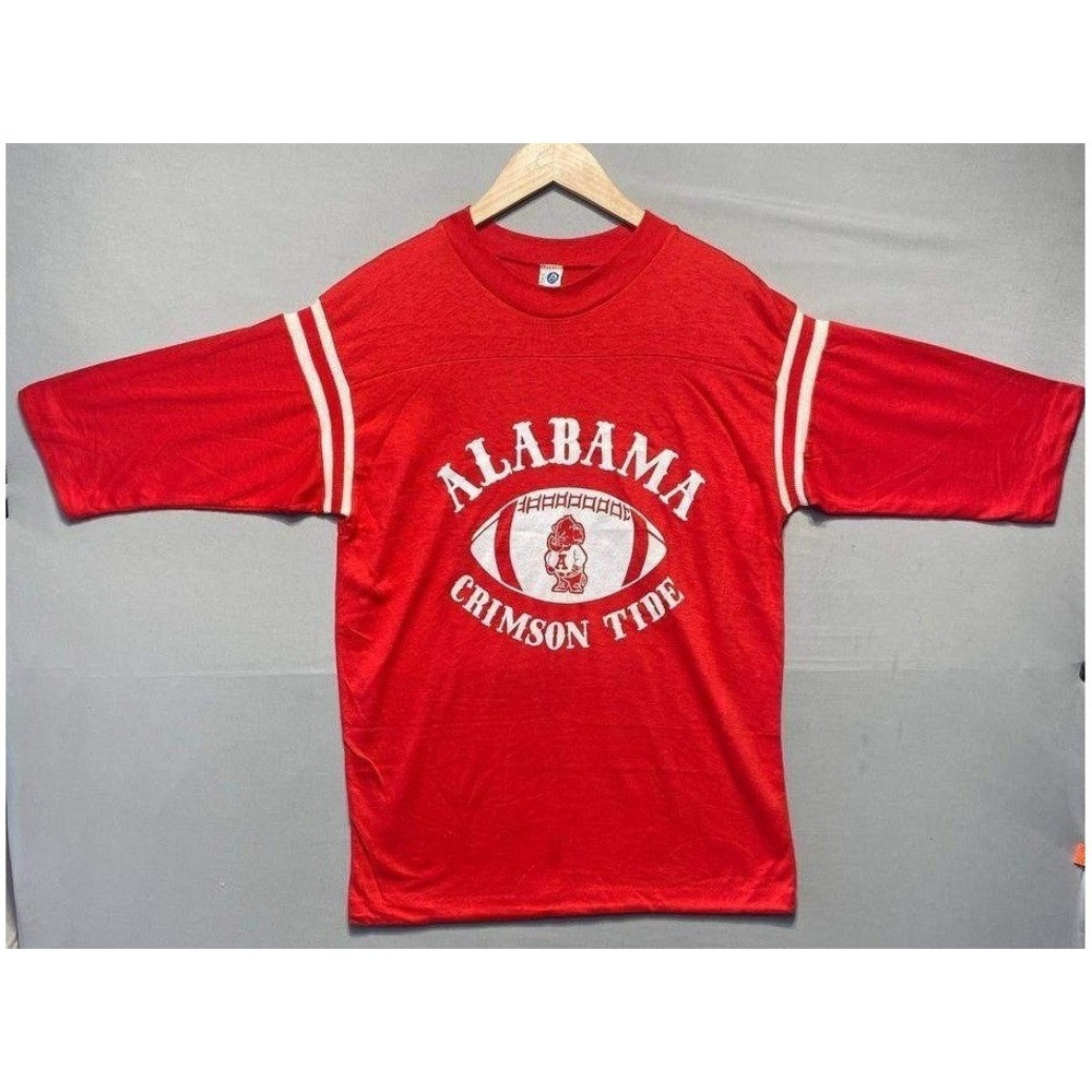 VTG 1970s Artex Tag Alabama Crimson Tide Men Large Red Football Jersey T Shirt